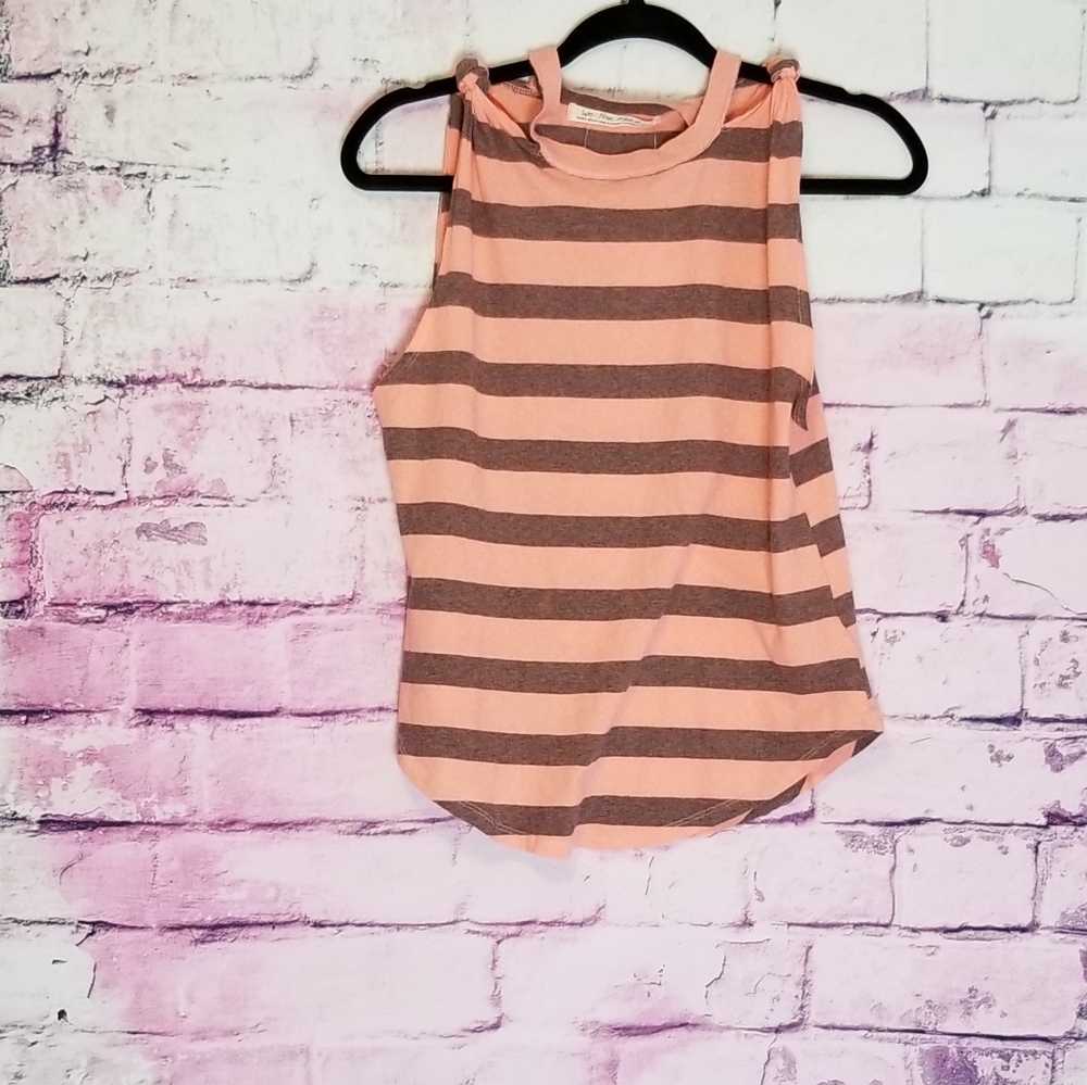 FREE PEOPLE WE THE FREE TWIST STRIPE TANK TOP TEE CORAL LIGHT NWT